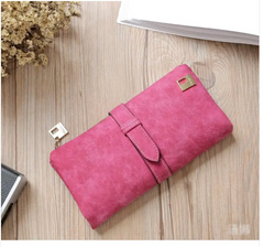 Women's Long Leather Wallet with Zipper Closure