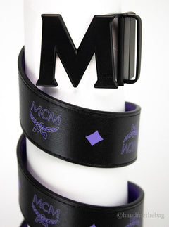 MCM Smooth Visetos Logo Dahlia Purple Leather Adjustable Reversible M Buckle Belt